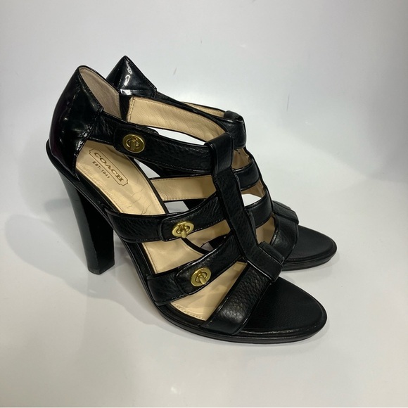Coach Tamarah gladiator heels turn lock closures black leather size 10 luxury - Picture 3 of 7
